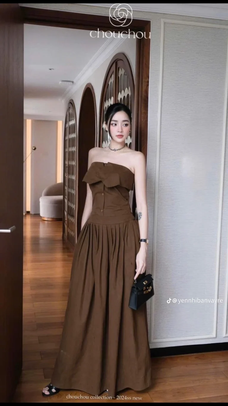 Pass đầm nâu dài Chou Chou