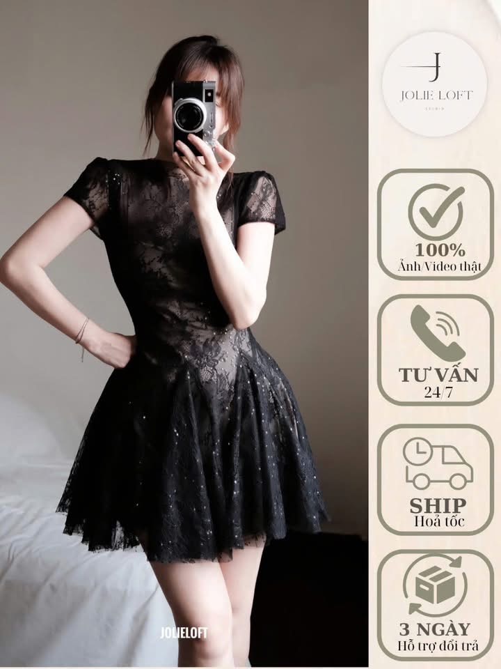Pass váy đen ren Jolie Loft dáng ngắn size M