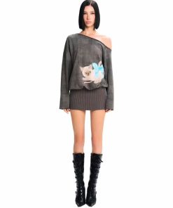Pass đầm xám trễ vai tay dài con mèo LSOUL size XL