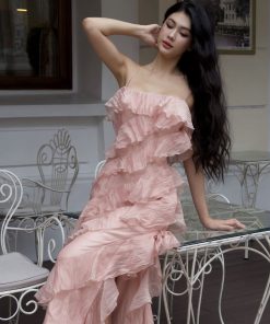 Pass váy dài tơ lụa xếp tầng mẫu hot Amelie