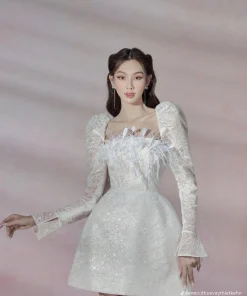 Thanh lý Đầm tiệc lông trắng LoveLyn