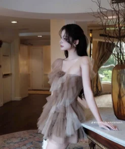 Alternative view of Pass váy lưới tầng nâu hoa ChouChou