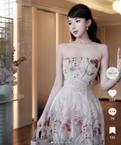 Pass đầm dài hoa Chou - full box mặc 1l như mới 99%
