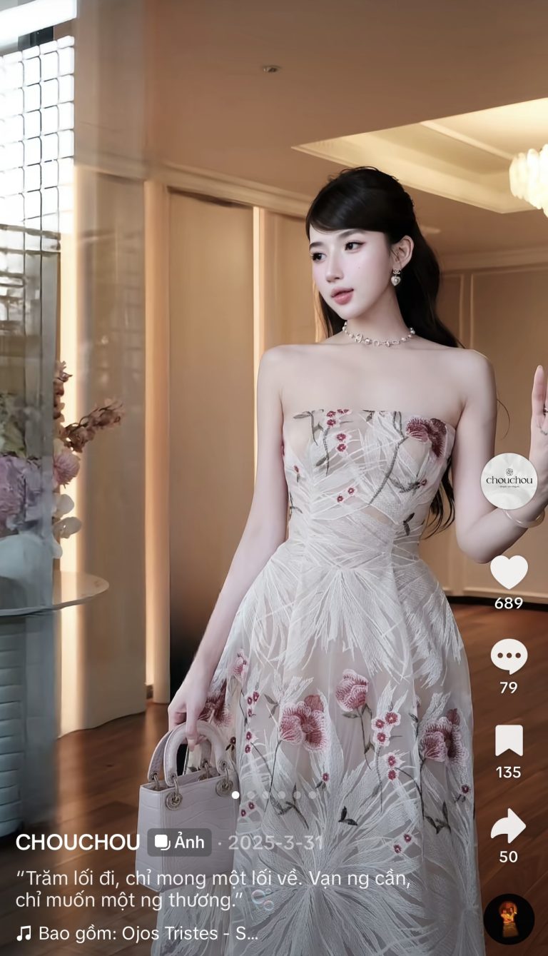 Pass đầm dài hoa Chou – full box mặc 1l như mới 99%
